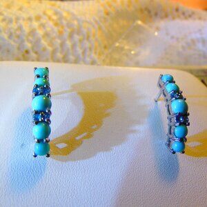 SLEEPING BEAUTY TURQUOISE and NEON APATITE HUGGIE EARRINGS  - STERLING
